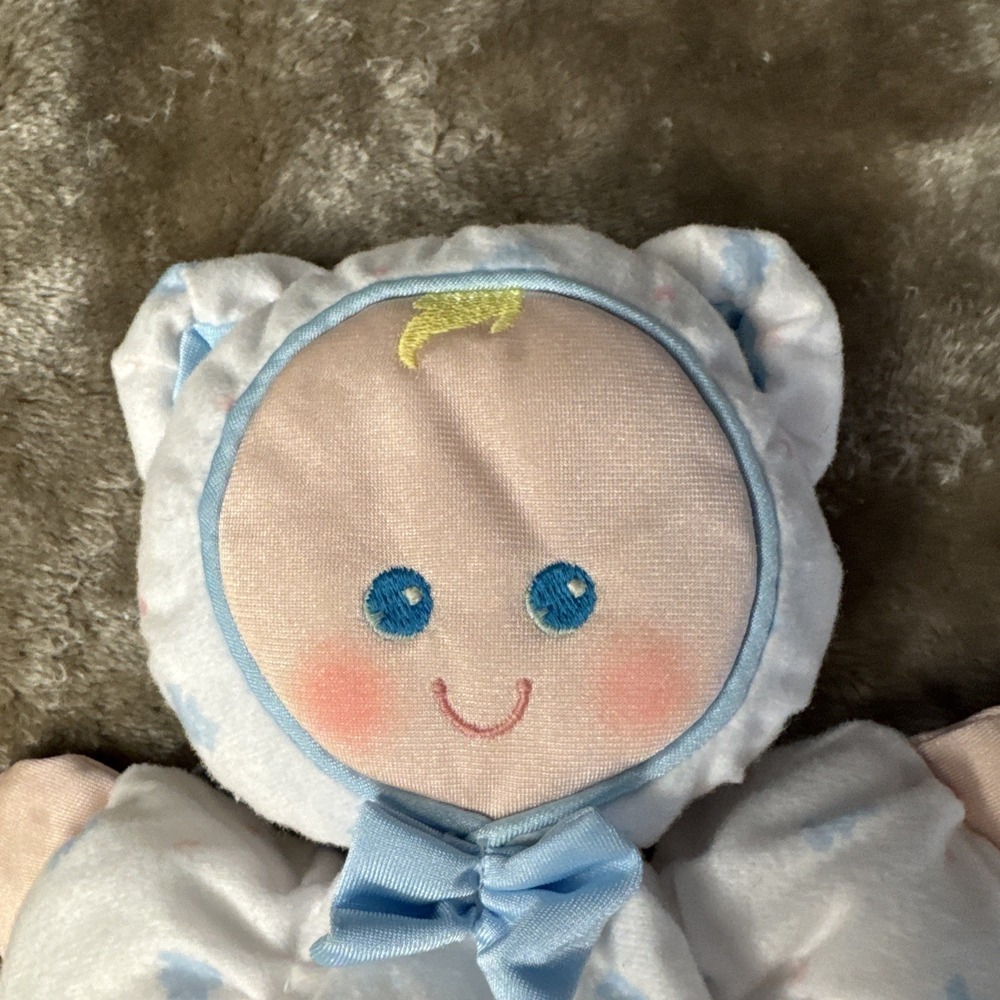 Vintage 1989 Fisher Price Slumber Babies Baby Doll White Blue Bear Print Plush - Picture 3 of 5